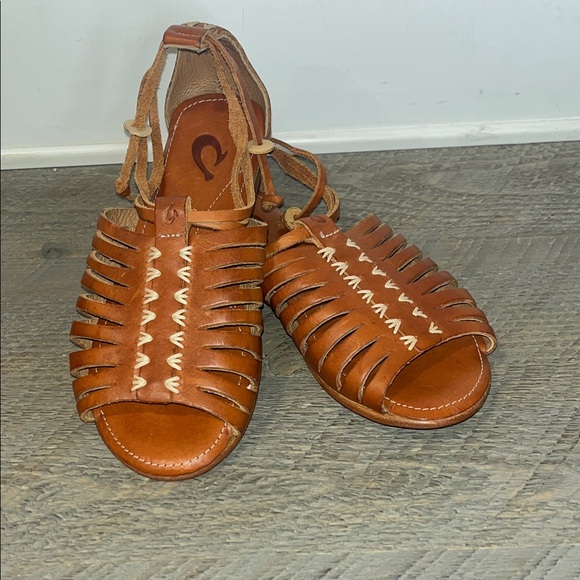 OluKai Shoes - Olukai Hikina Brown Leather Sandals size women’s 5